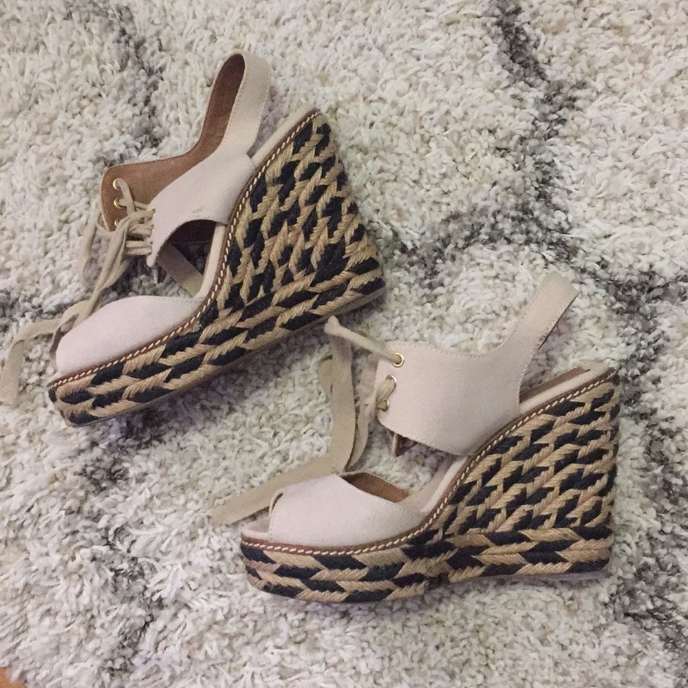 Tory Burch beige espadrille wedges